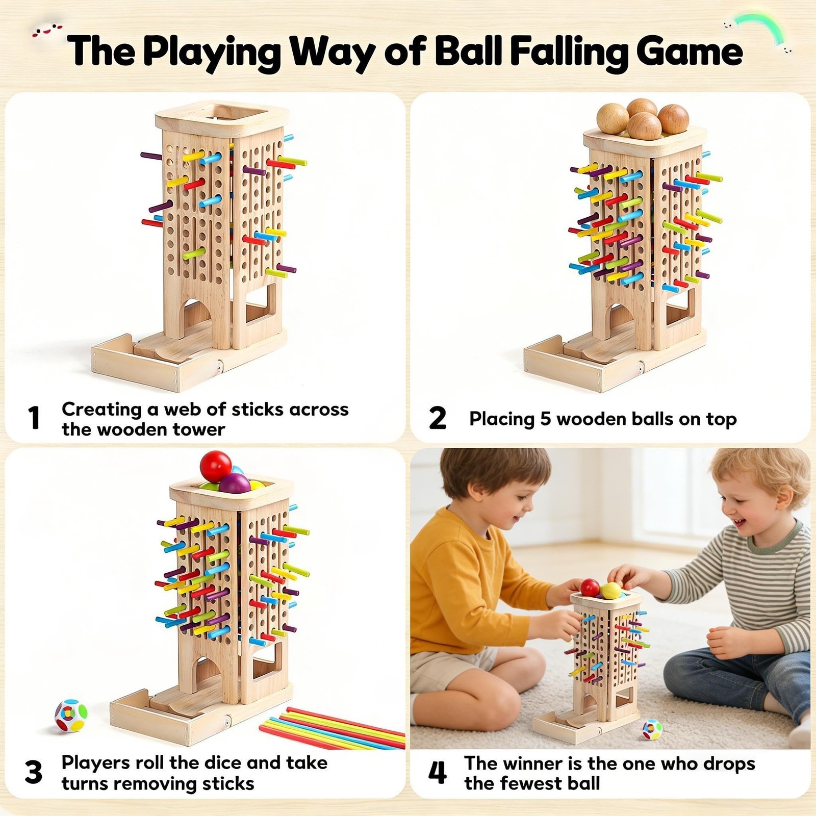 Montessori Game 3.7 inches (W) x 8.35 (L), Red, Blue, Green, Yellow