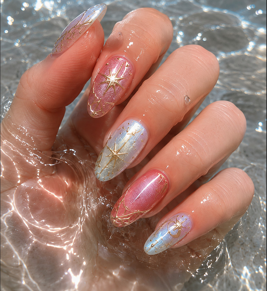 24Pcs Middle Length French Press On Nails 3D Pearl Almond