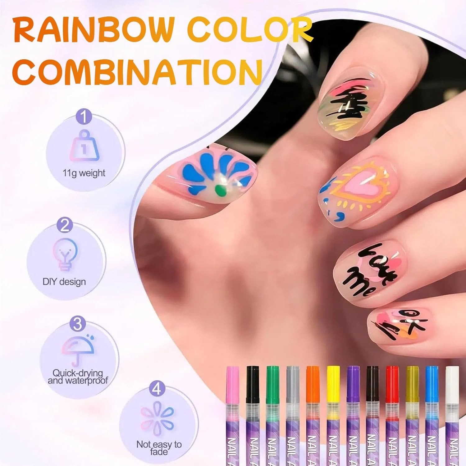 12 Colors Nail Art Pens Polish Markers Quick Dry Kids DIY Painting Drawing Set