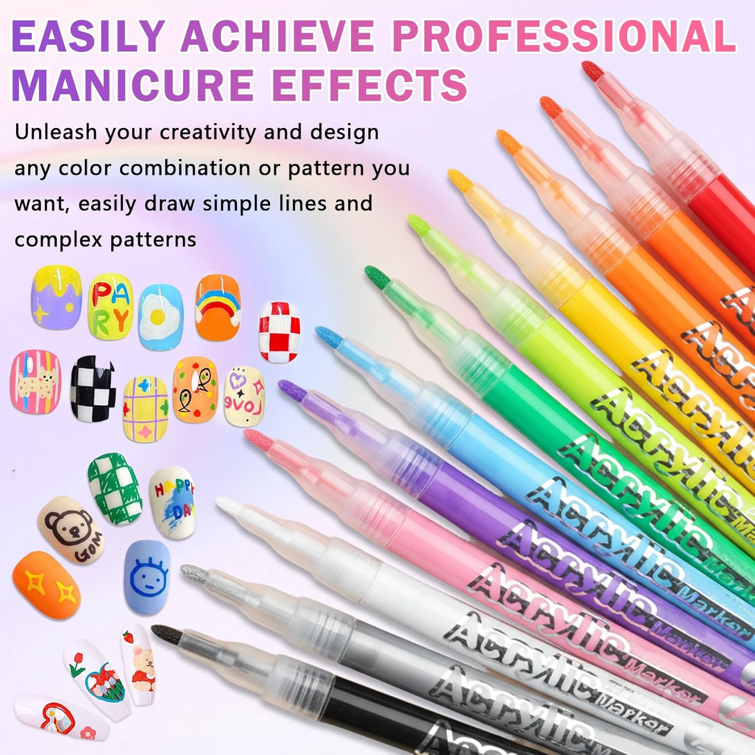 12 Colors Nail Art Pens Set, Nail Art Markers Polish Pens for Painting Nails, Ac