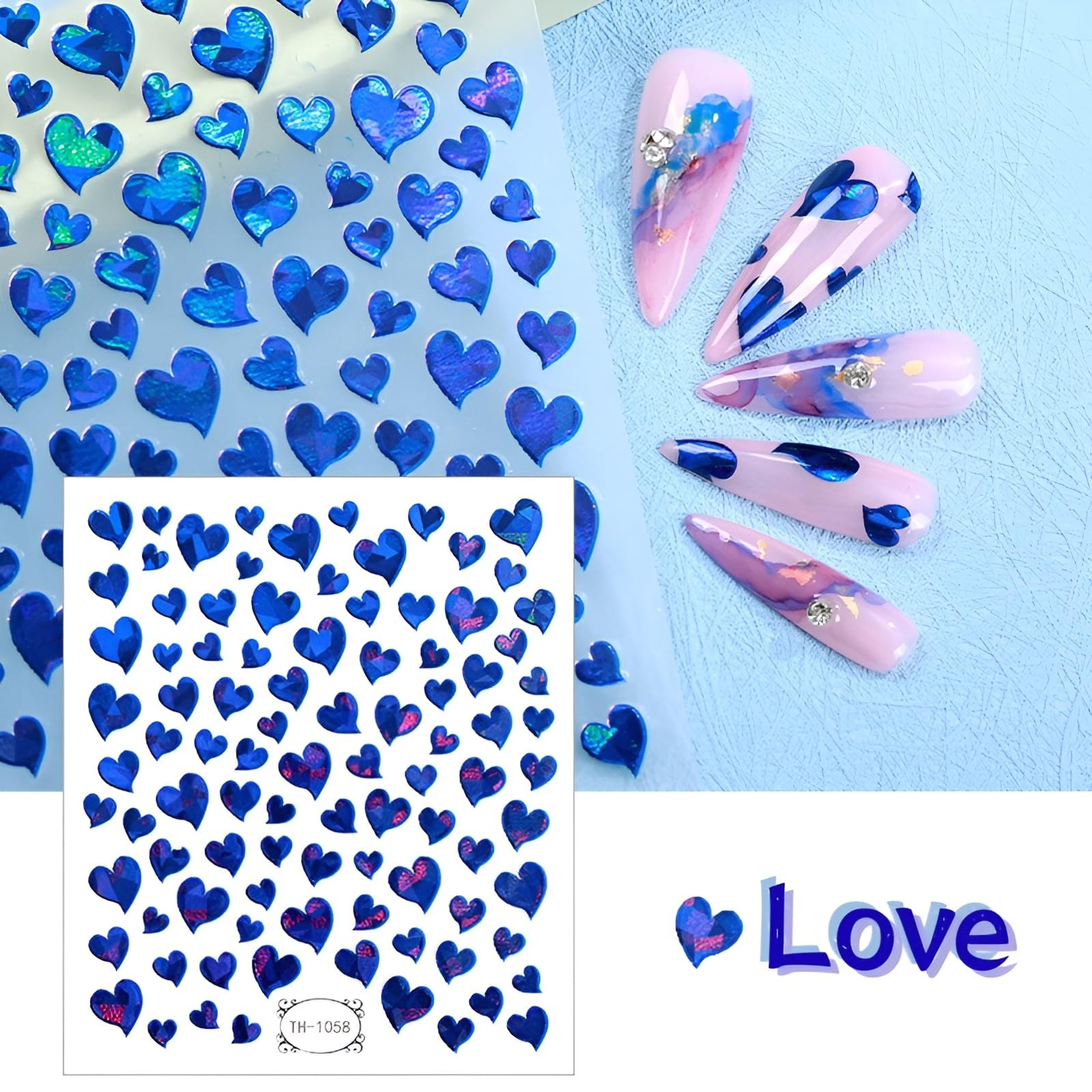 8 Sheets Heart Nail Art Stickers,Valentine’s Day Stickers 3D Style-2