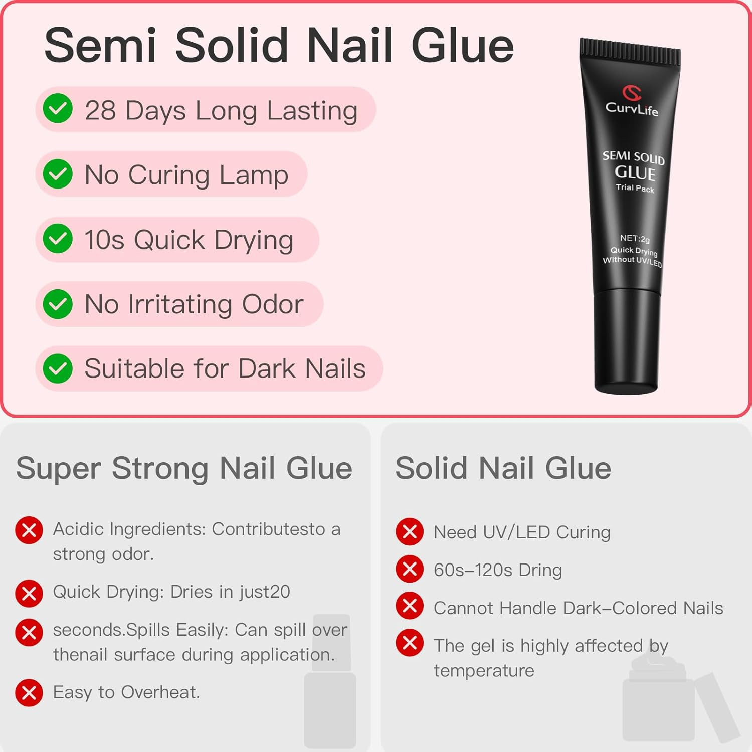 Nail Tips Semi Solid Nail Glue 2G (5Pcs) – Super Strong, Soft Glue Gel Quick Dry