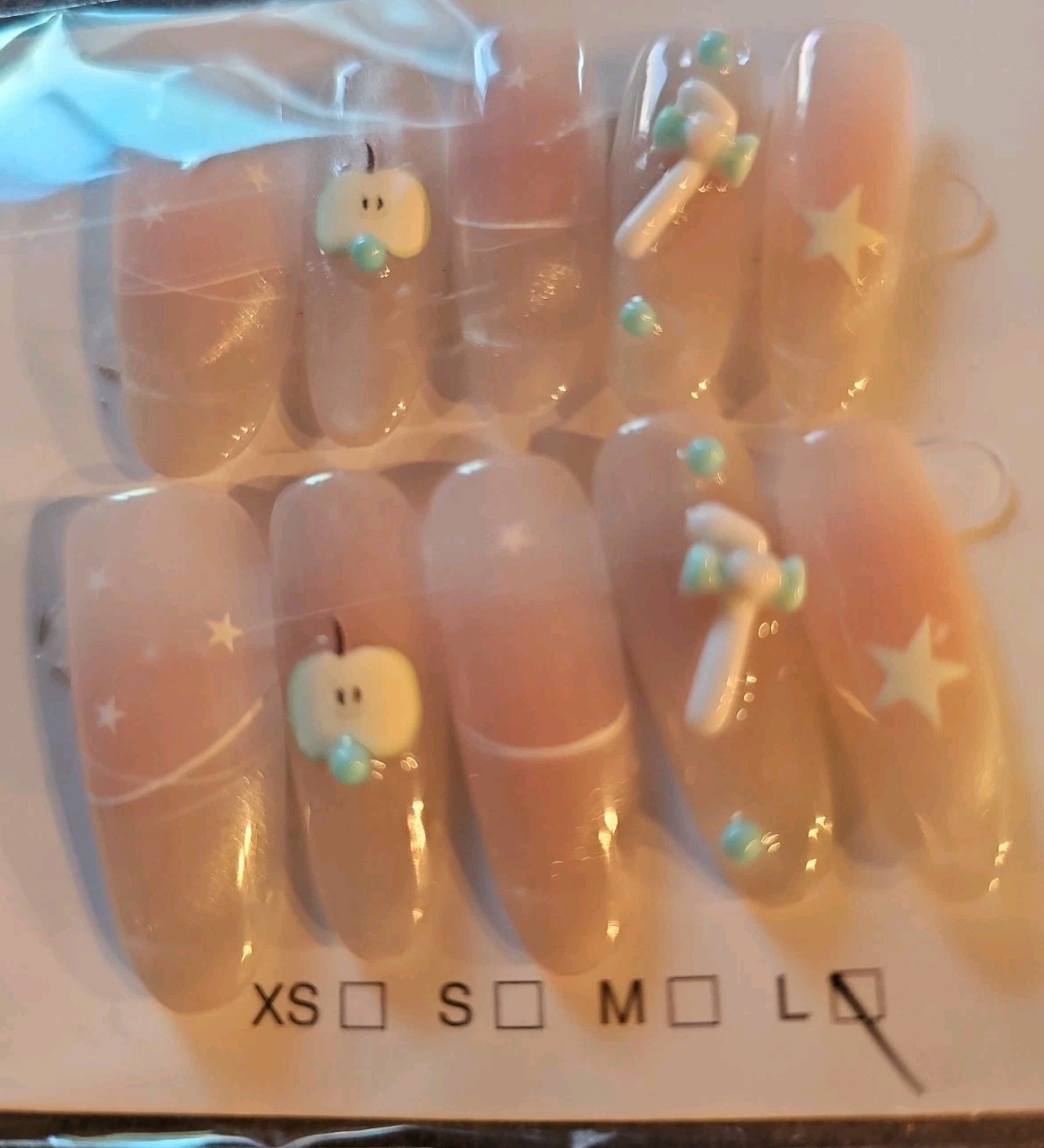 Apple Cateye Star press on nails Size Large Long Round Tip