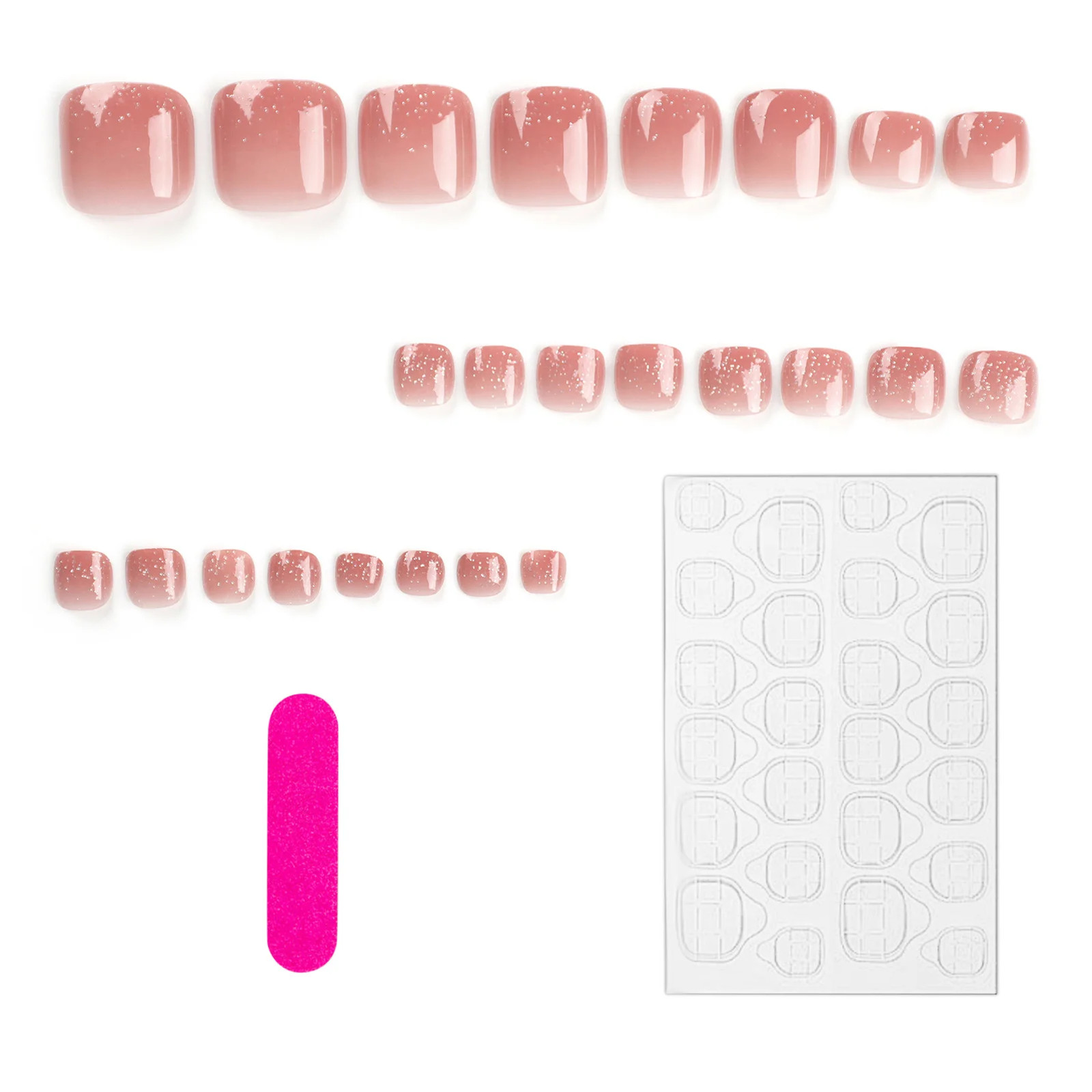 Pink Glossy Press On Toenails Summer Simple Nude Fake Nails
