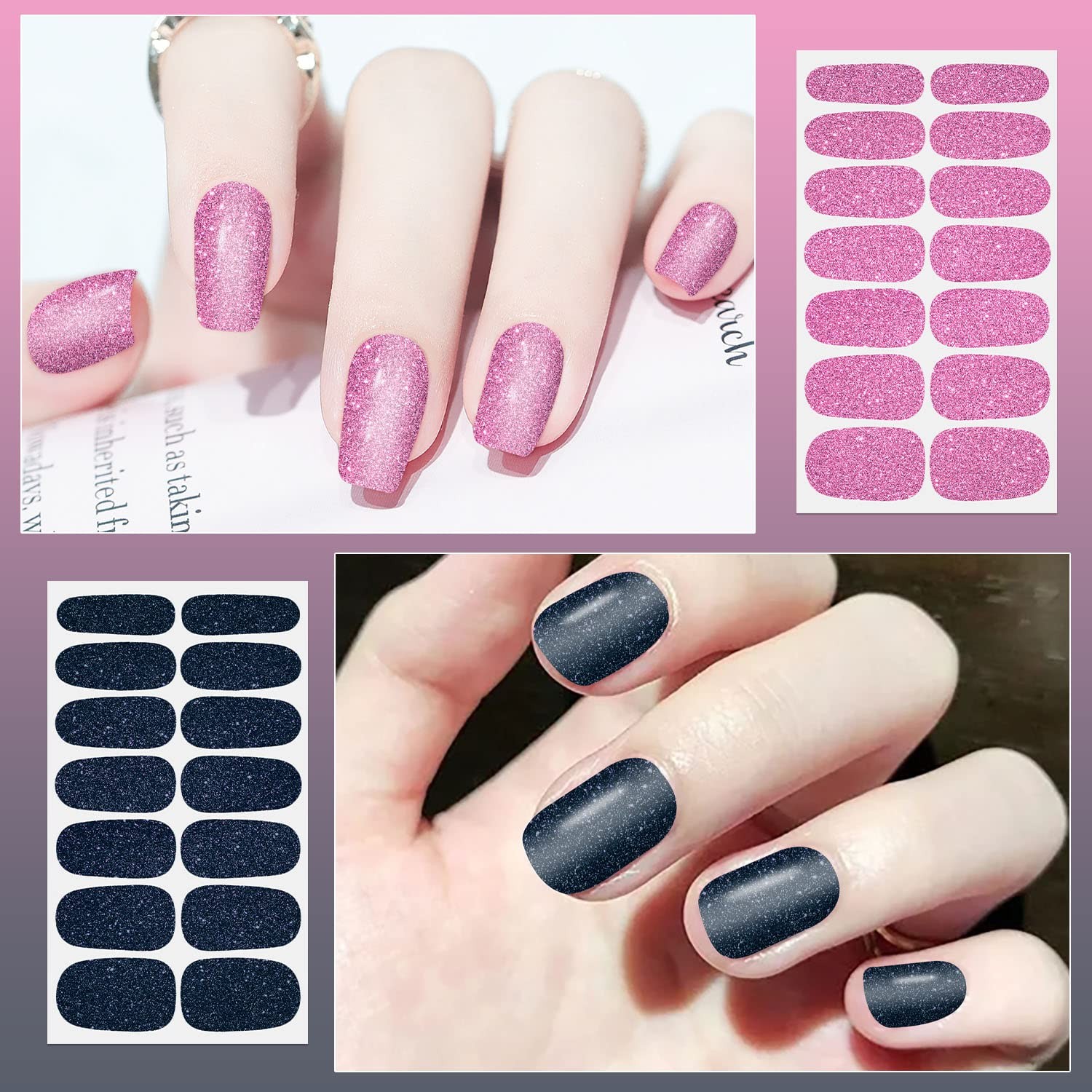 24 Sheets Glitter Nail Polish Stickers Full Nail Wraps for Women Self Adhesiv…