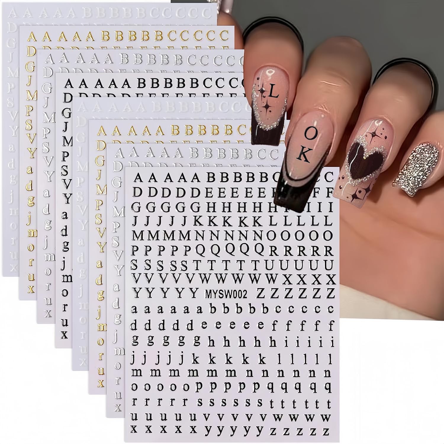 Letters Nail Art Stickers English Alphabet Nail Decals Self-Adhesive Decoration