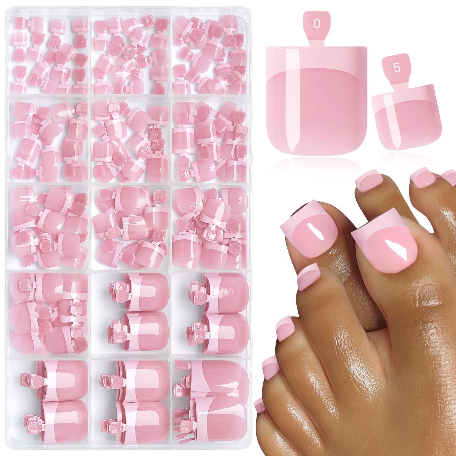 180pc Pink French Tip Press on Toenails Women Glue on Toe Nails, French Fake …