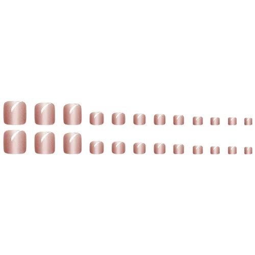 24 Pcs Press on Toenails Short Square – SHUXILIN Cute Pink Glitter Fake Toe