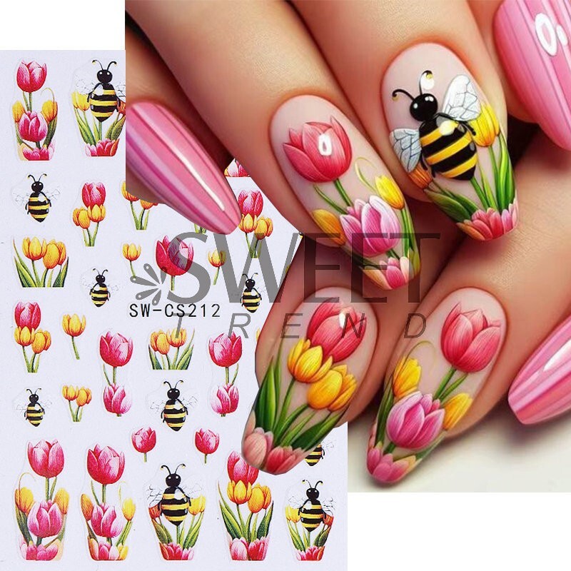 5Pcs Nail Art Decal Stickers Butterfly Beetle Flower Turnip Summer Spring NS52