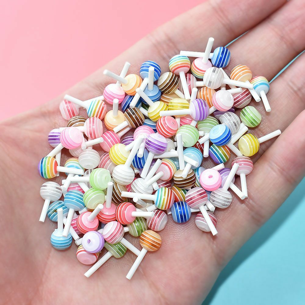 50pcs Lollipop Shape Charm Acrylic Resin Multi-Design Stud Manicure For Nail Art