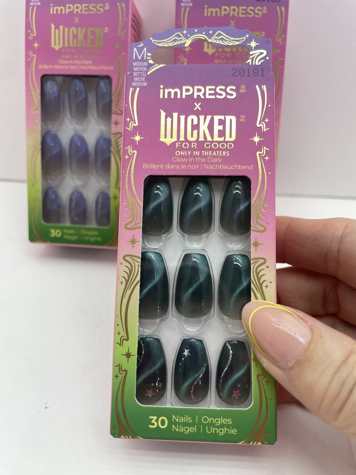 Kiss imPress x Wicked Limited Edition GLOW IN THE DARK Press On Nails. 3 pack.