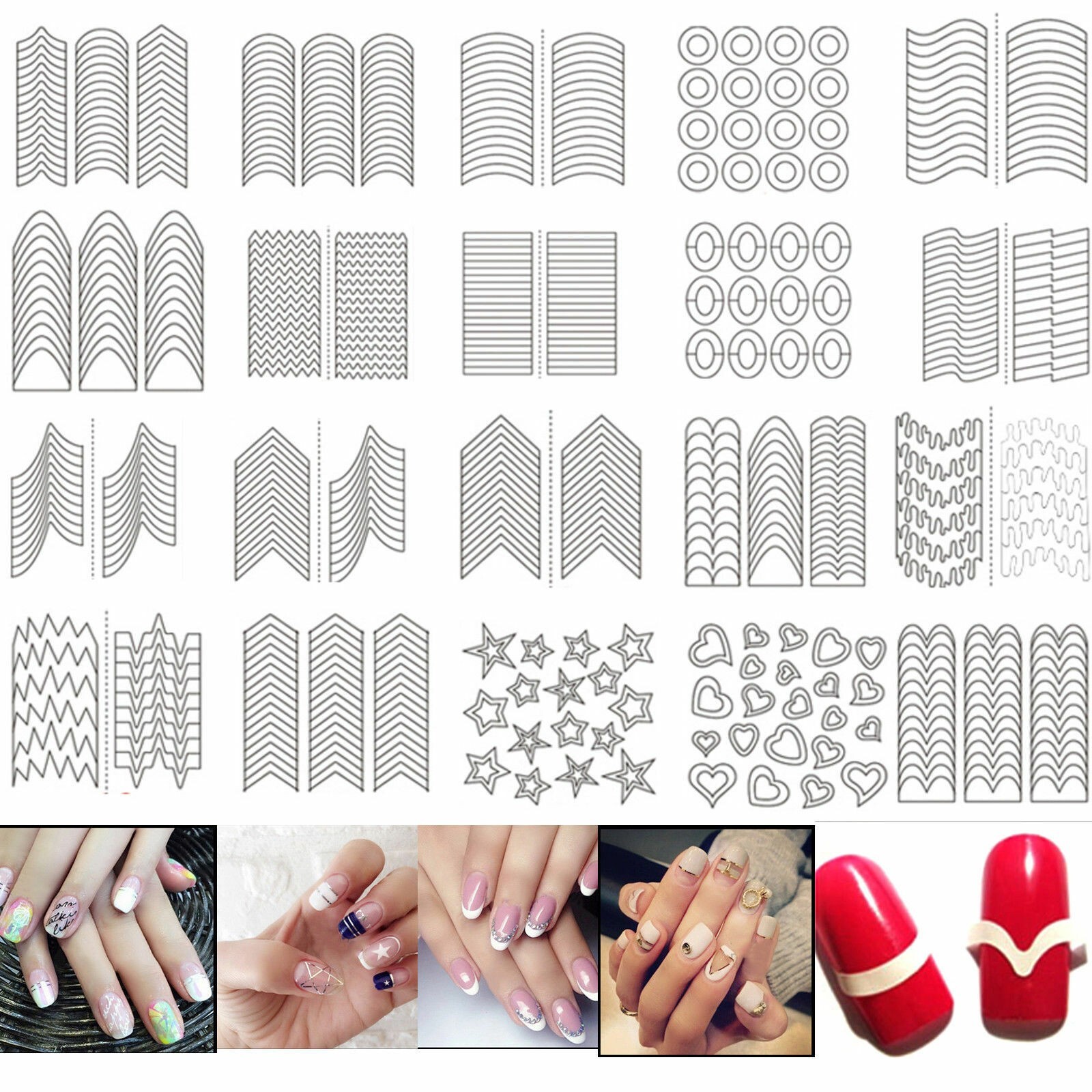 5 pk French Tip Guides Sticker Manicure Stripe Edge Nail Art Toes Decoration DIY