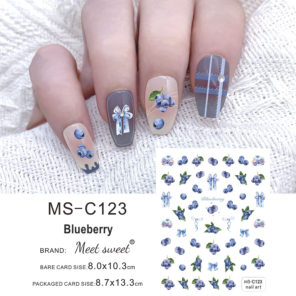 Blueberry Fruit Nail Stickers Green Grapes Self-Adhesive Nail Decals