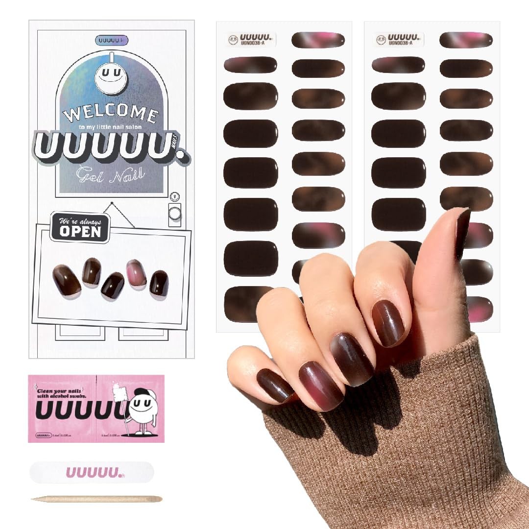UUUUU. Semi Cured Gel Nail Strips – [Chocolate Stone], Large, Chocolate Stone