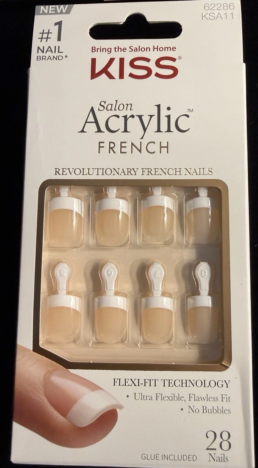 *4* KISS French Press-On Nails Short Square Full Cover Glue Finger/Toe DKAN01