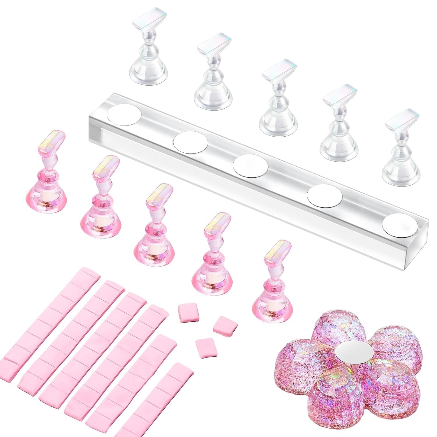 Portable Acrylic Nail Stand with Rainbow Holders for Salon & DIY Enthusiasts