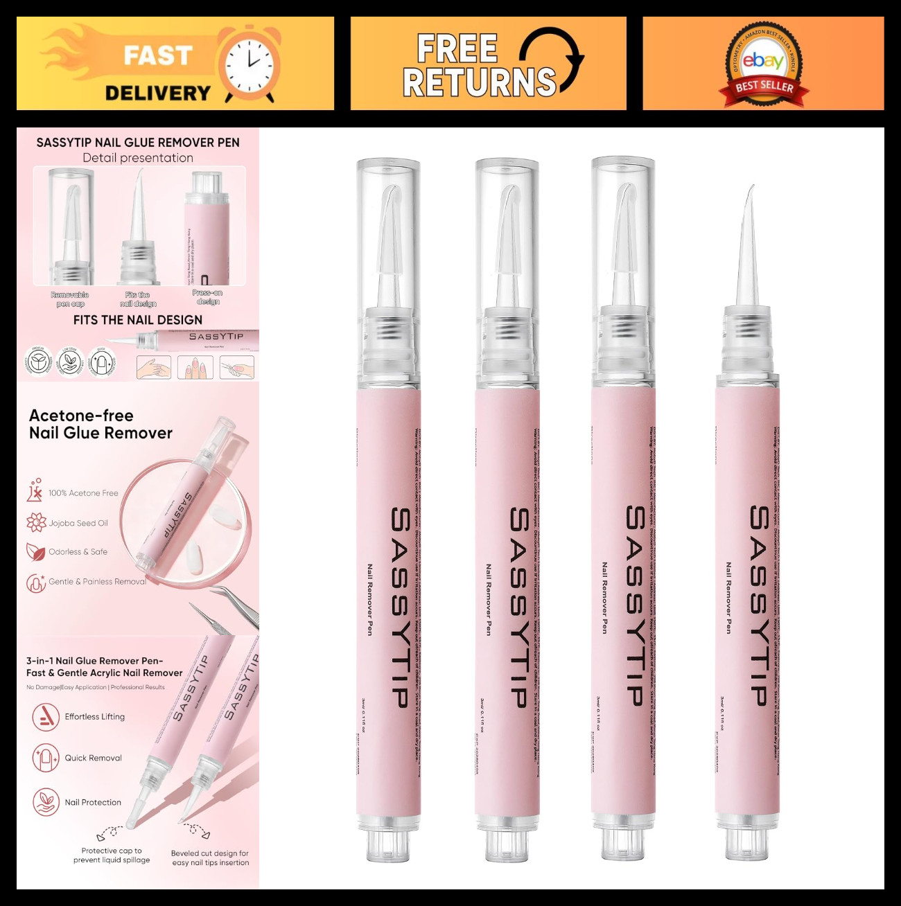 Nail Glue Remover Pen – Acetone-Free, Gentle Formula for Press-On & Fake Nails,