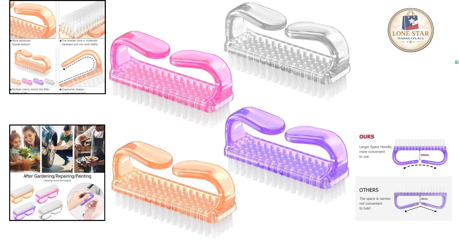 Durable & Easy to Use Handle Grip Nail Brushes – 4 Pack for Effective Care