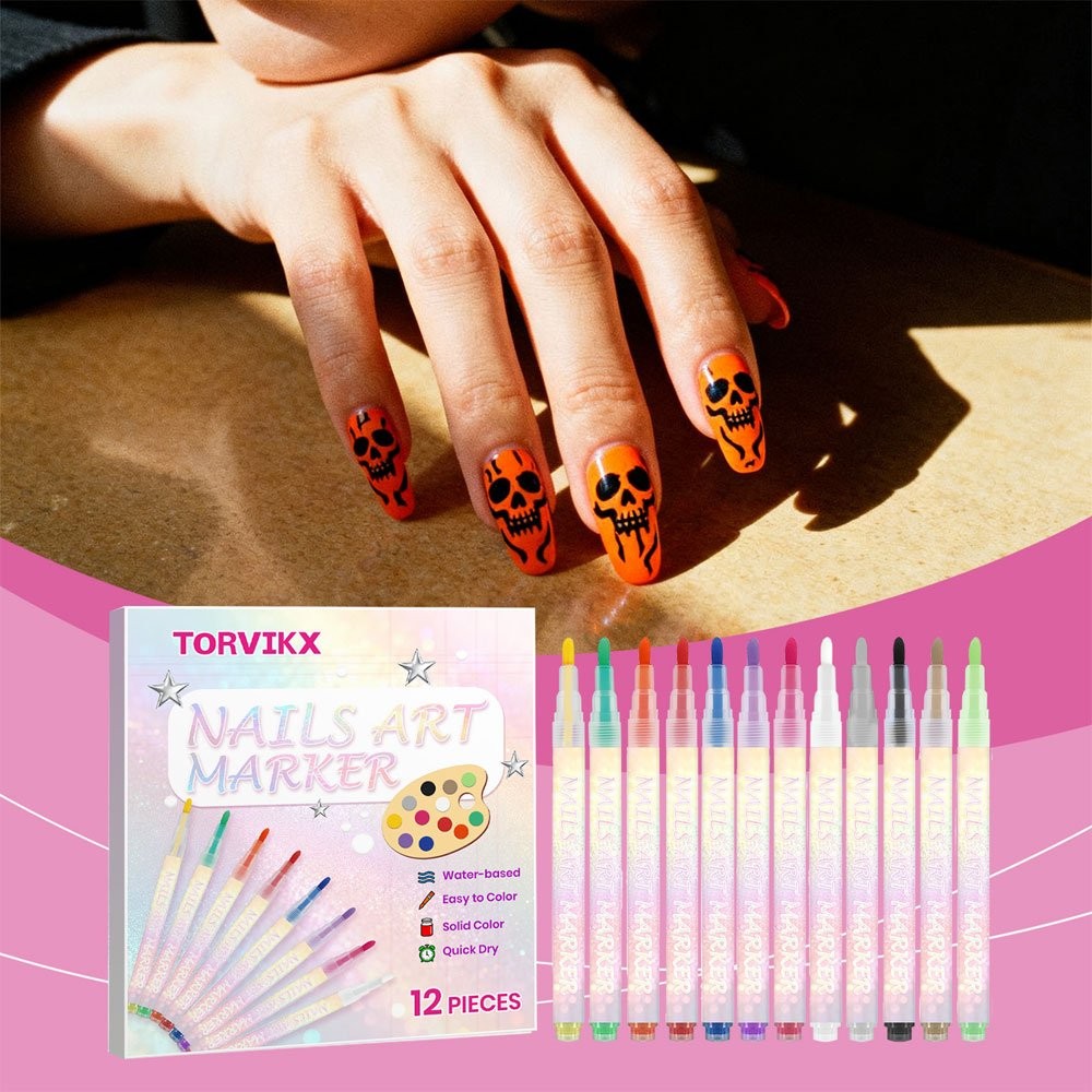 12 Color Nail Art Markers For Gel Nails,Nail Art Pens Set DIY Nail Art Marker JQ