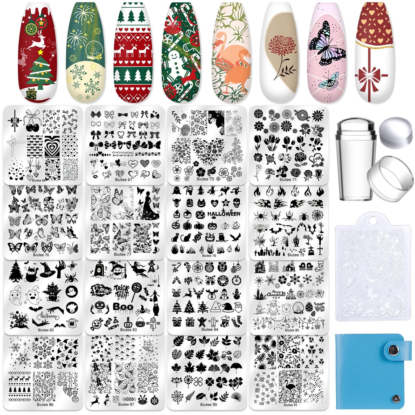 Nail Stamping Plate 20Pcs Nail Stamper Kit 16Pcs Nail Art Stamping Plates wit…