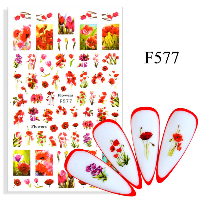 1Pc Spring Red Lily Lotus Flowers Extra-Thin 3D Nail Stickers Decals F577 NS3