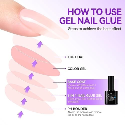 32ML 6-in-1 UV Nail Glue Gel – Strong Adhesive for Acrylic & Press-On Nails, DIY