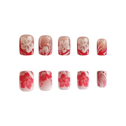 Short Press on Nails Square French Tip Fake Nails Full Cover Pink White A21