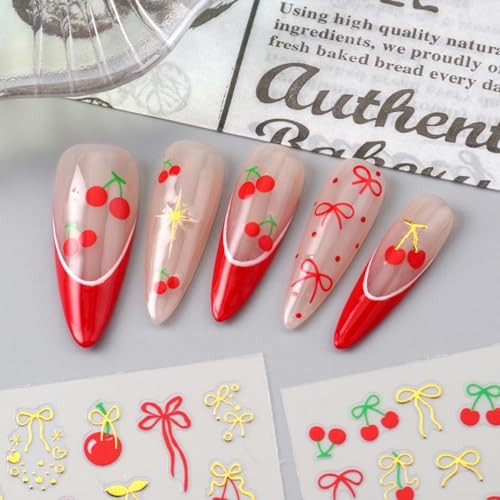 Heart Nails Stickers Cute Bow Gold Butterfly Moon Cherry Nails Art Stickers