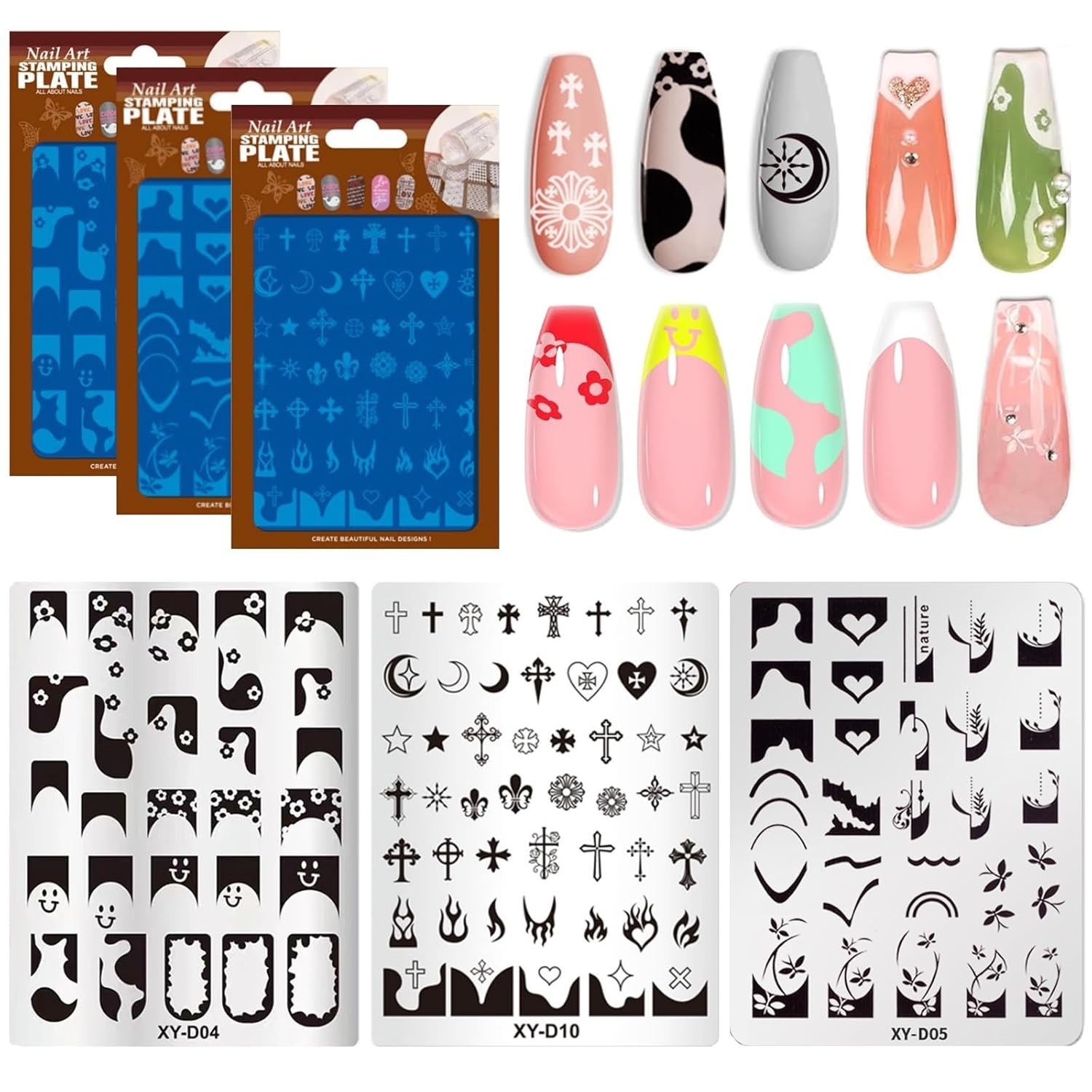 Reusable Nail Art Stamping Plates Set – 3 Stainless Steel Templates 4×2.8 inches