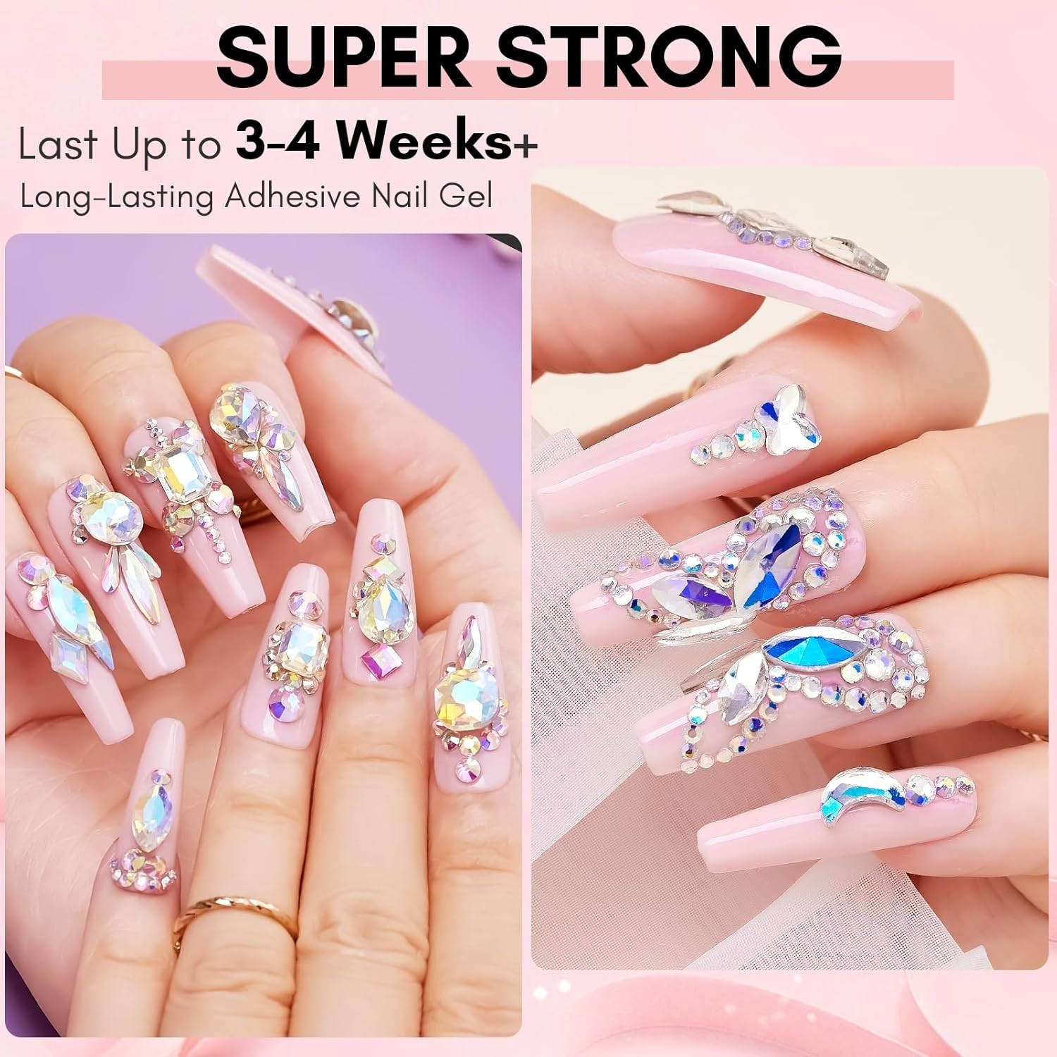 Nail Rhinestone Glue for Nails- 60ML Super Strong Gel Glue for Rhinestones, 3…