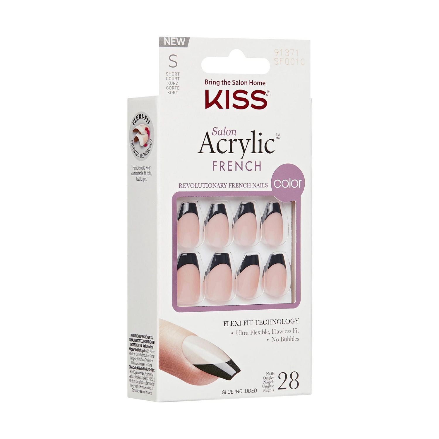 KISS Salon Acrylic French, Flame, Short Coffin, 28 count