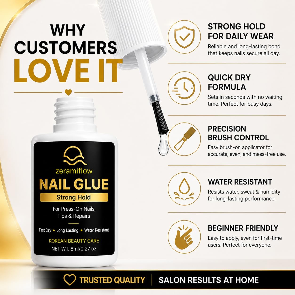 Brush-On Nail Glue for Press On Nails – Strong Hold Quick Dry Nail Glue with …