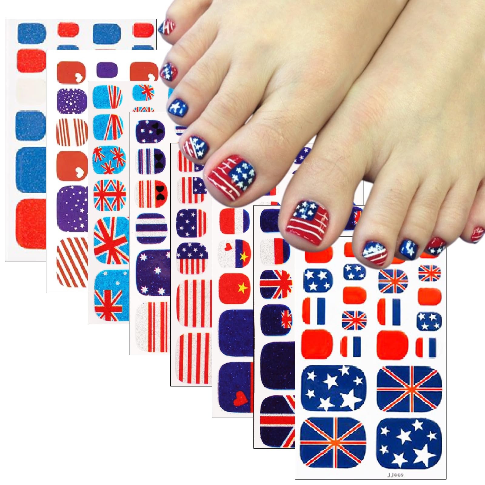 Patriotic 4th of July Toenail Wraps – 8 Sheets Self-Adhesive Glitter Strips for
