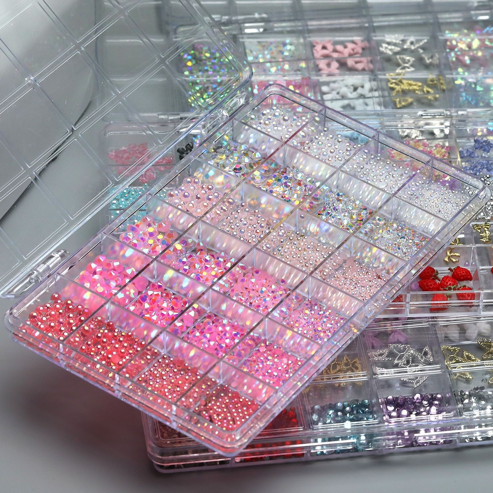 Mixed Styles Colors of Pearl Bows Flower 3D Nail Art Decor 24Grids/Box Set