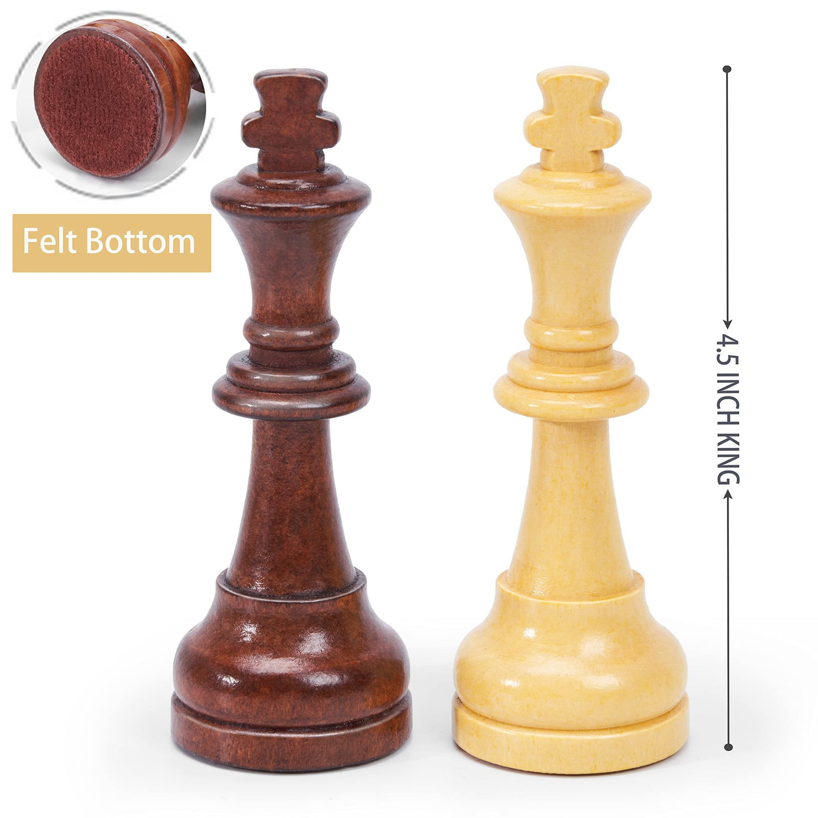 Vamslove Wooden Chess Pieces Large 4.5” King Set of 32 Luxury Large, Brown
