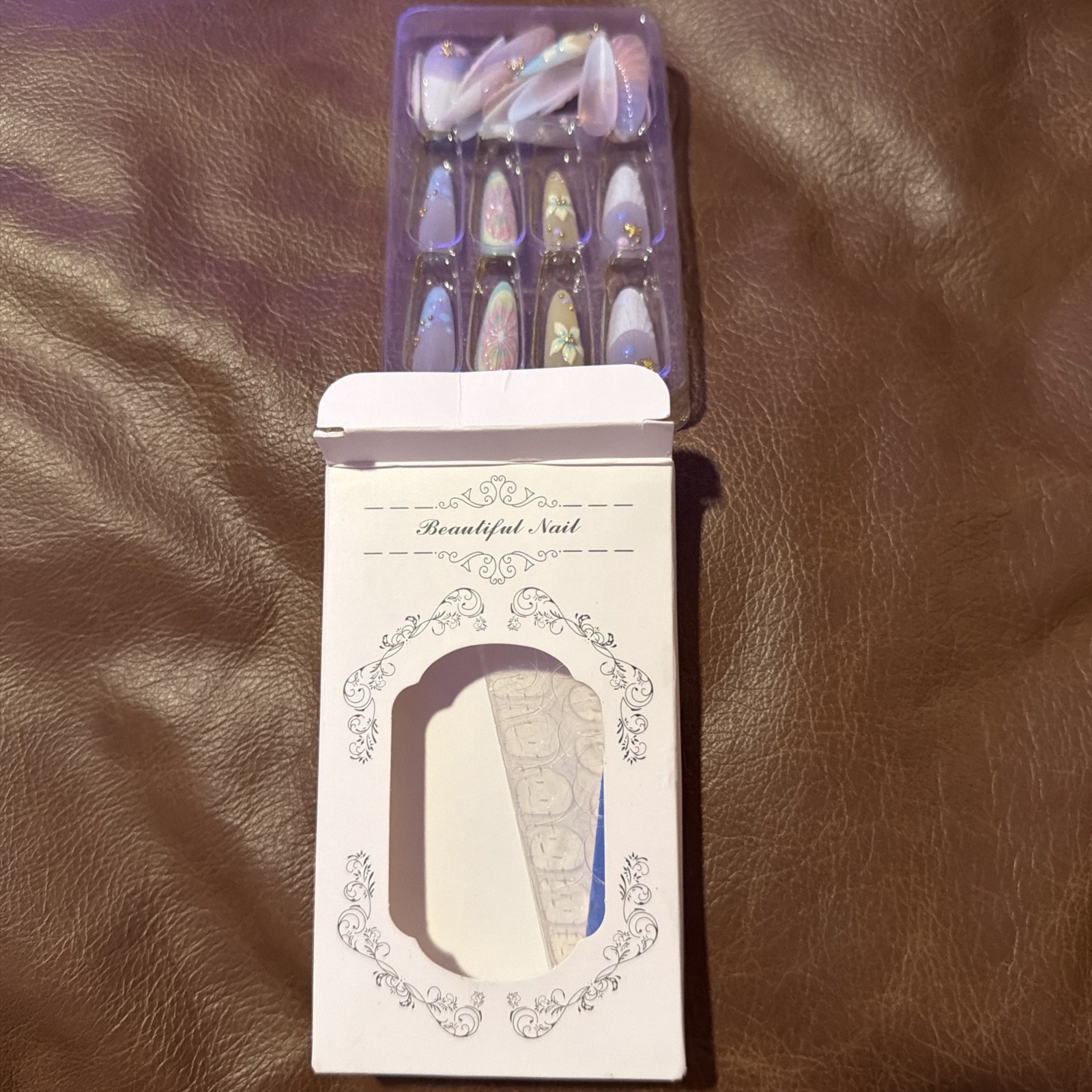 Pastel Beach Floral Press-On Nails Long Almond Summer Mermaid Nail Set