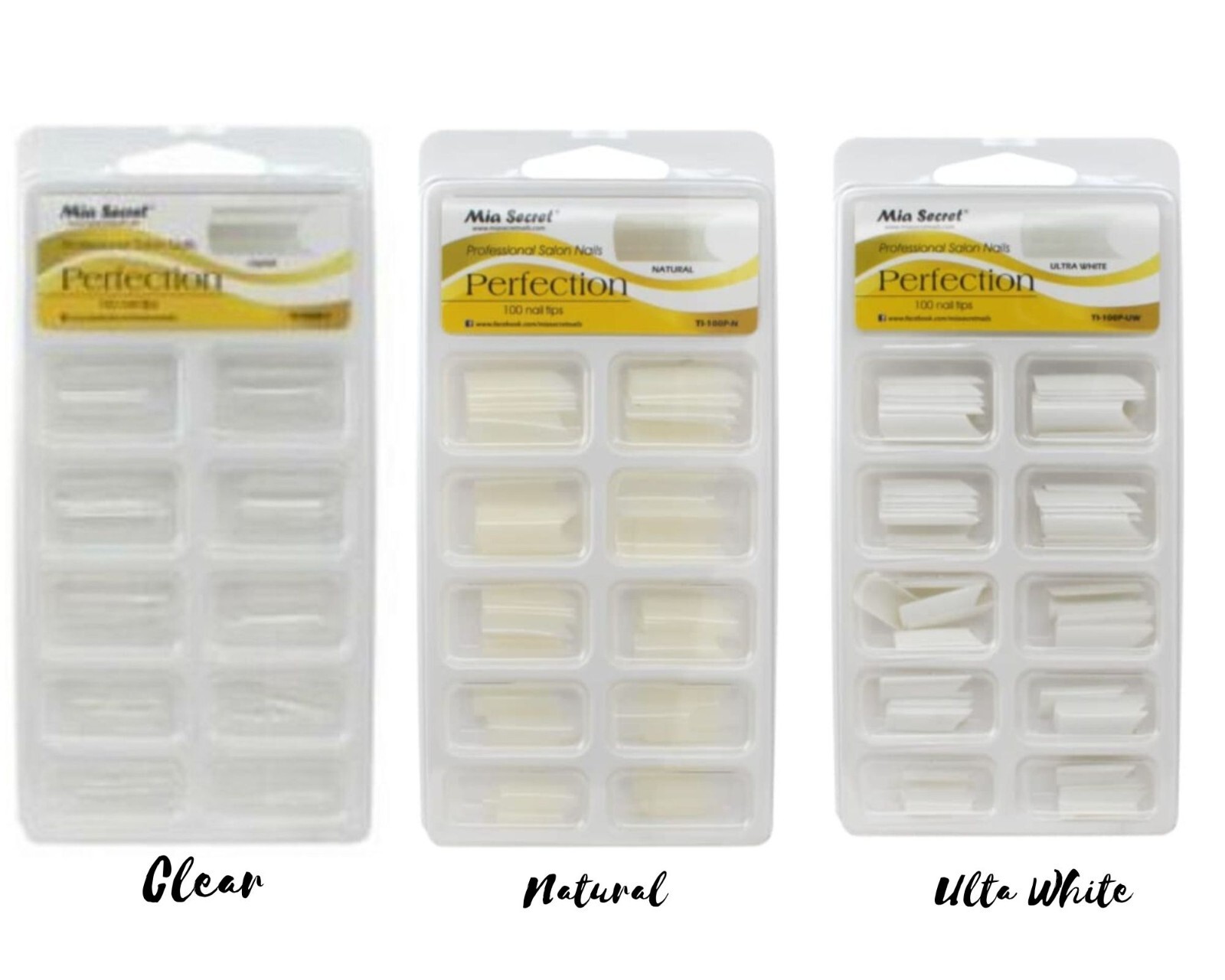 Mia Secret Perfection Tips (Clear, Ultra White, Natural) 100pcs PVC Blister Case