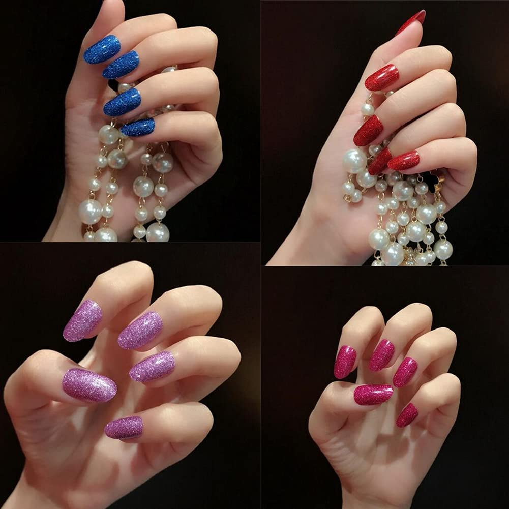 12 Sheets Glitter Nail Wraps Nail Polish Strips Solid Color Nail Polish Stickers