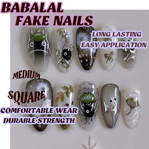 24pc Medium Almond Stiletto Black Gothic Press On Nails Glue On Fake Nails