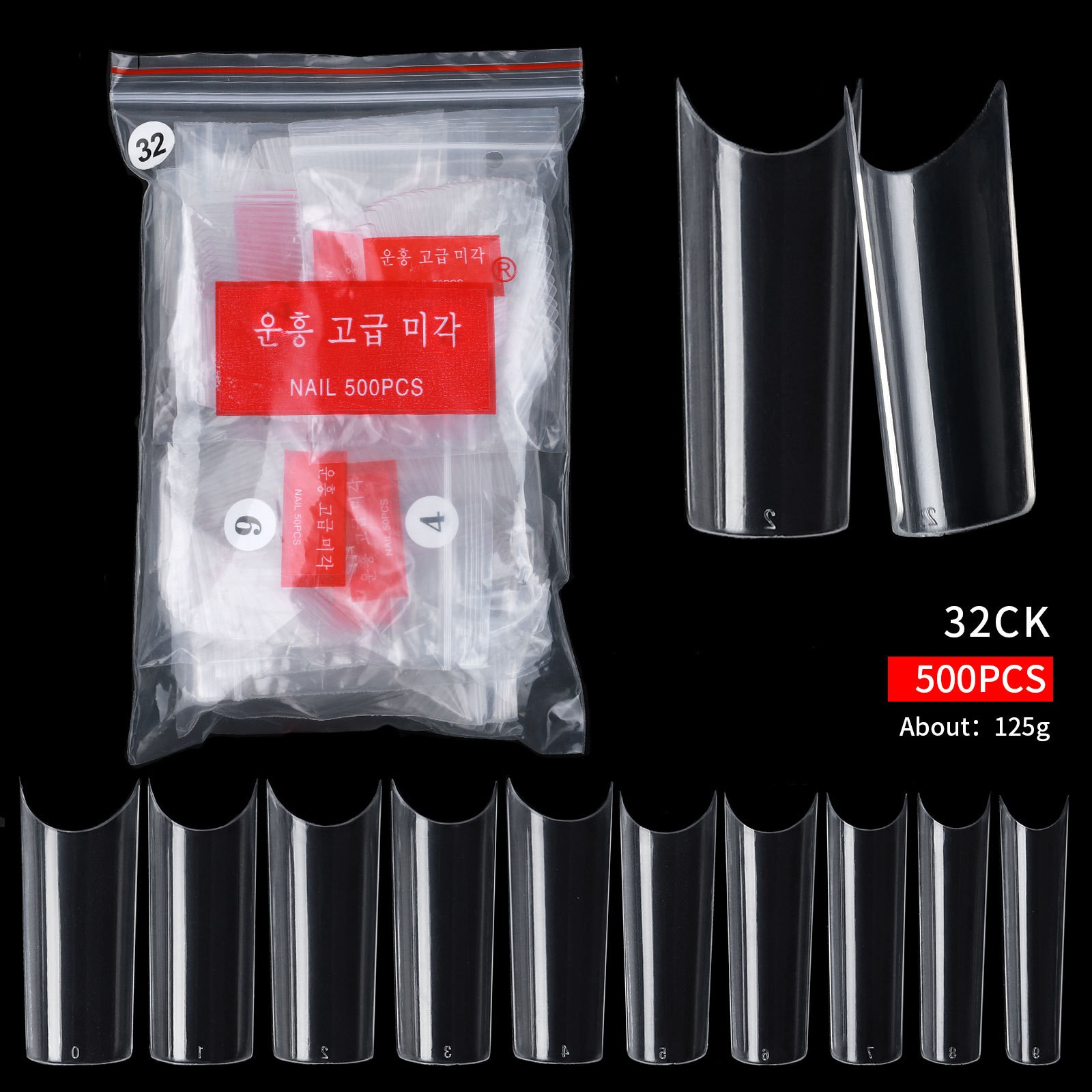 500Pcs/Bag XXL/M/S C Curve False Nail Tips Square Tip Gel Acrylic Nails 10 Sizes