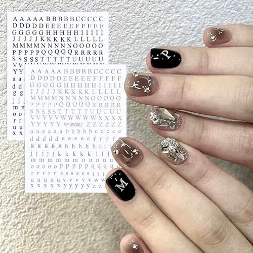 10 Sheets Letter Nail Art Stickers, Small Letter Nail Art Design Stickers,