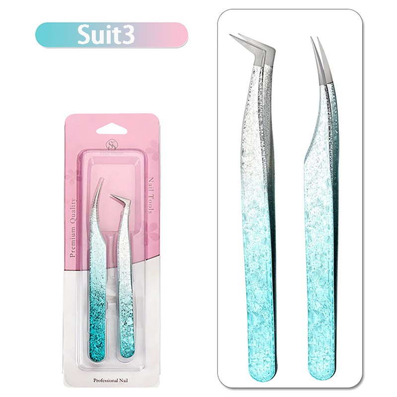 2PCS Eyelash Tweezers Eye Lash Clip Remover Tool False Extension Curved Pointed