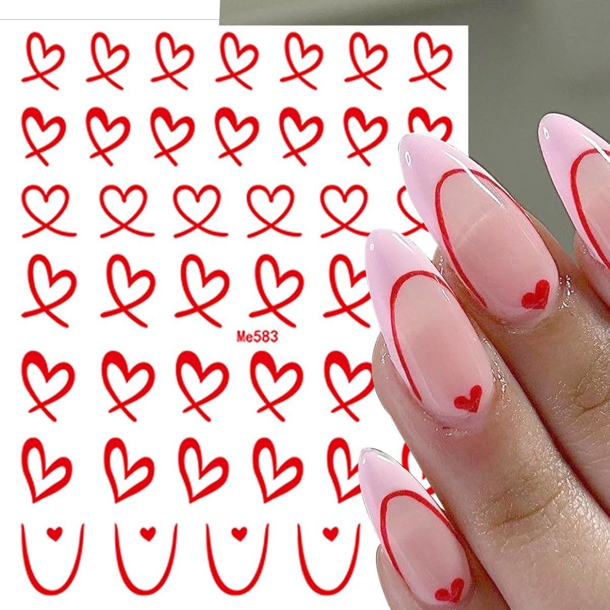 6 Sheets Valentines Nail Stickers for Nail Art Laser Colorful Heart Nail Decals