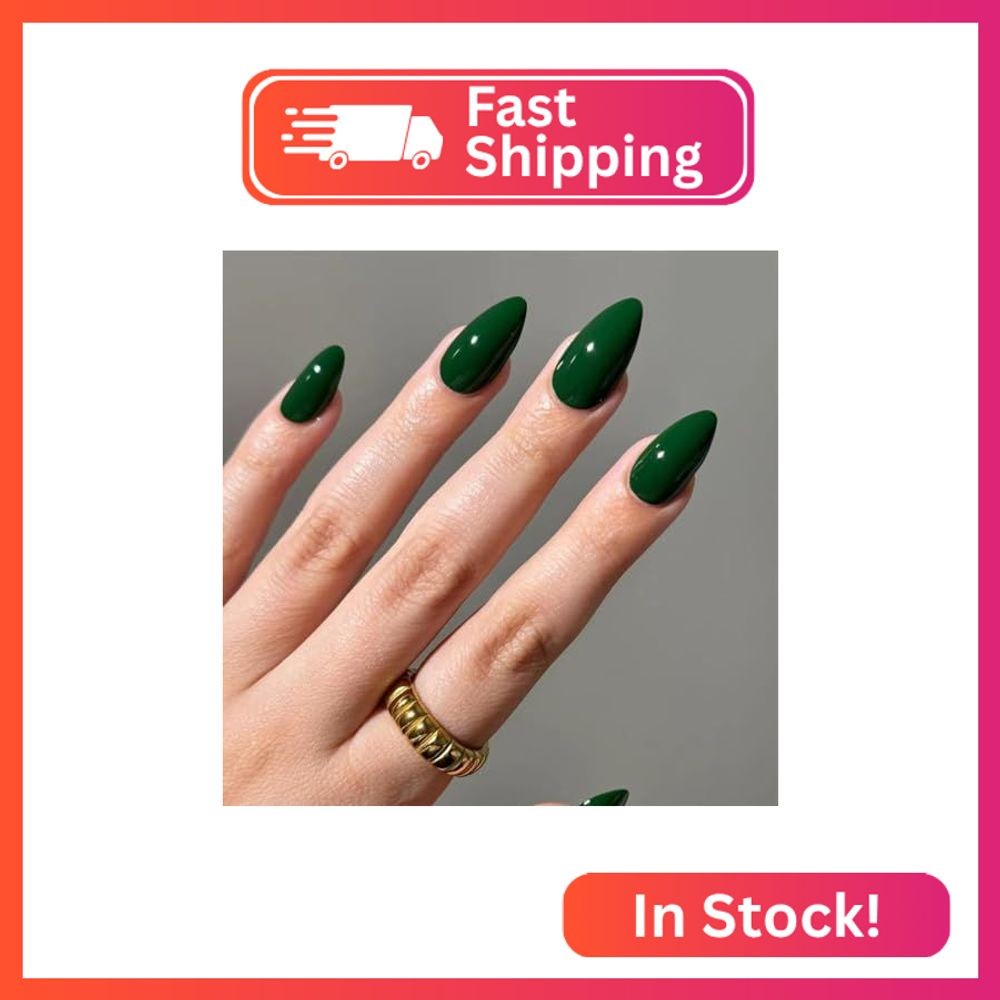 geyakal Green Press on Nails Short Almond Fake Nails Press ons False Nails Acryl