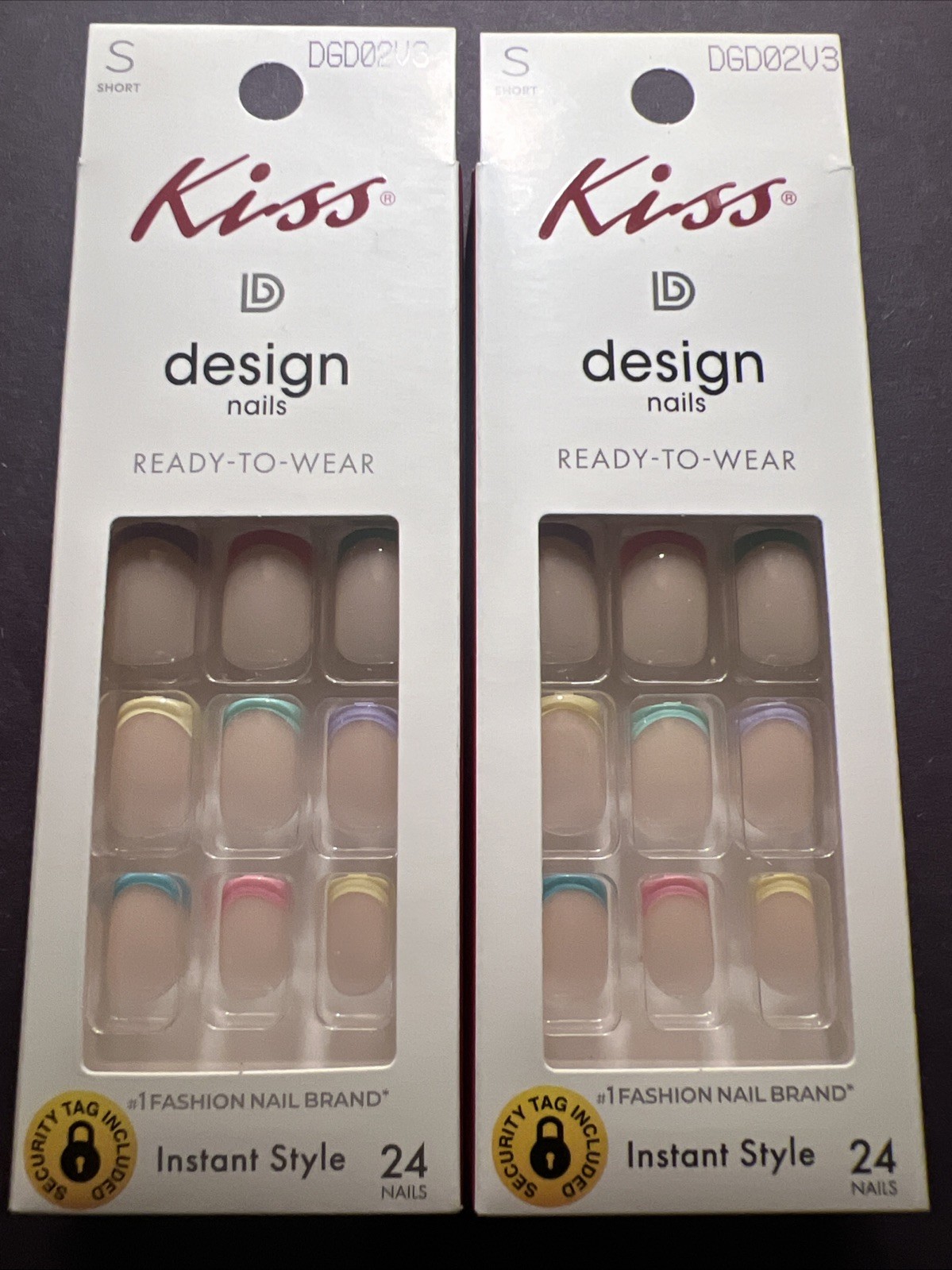 2x~Kiss Design Ready To Wear Glue Nails~ Short~Pastel Love~New~ Square/Round