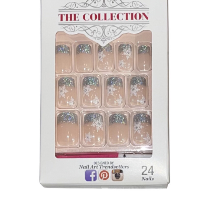 Kiss The Collection Medium Length French Manicure Snowflake Christmas Nails LTD