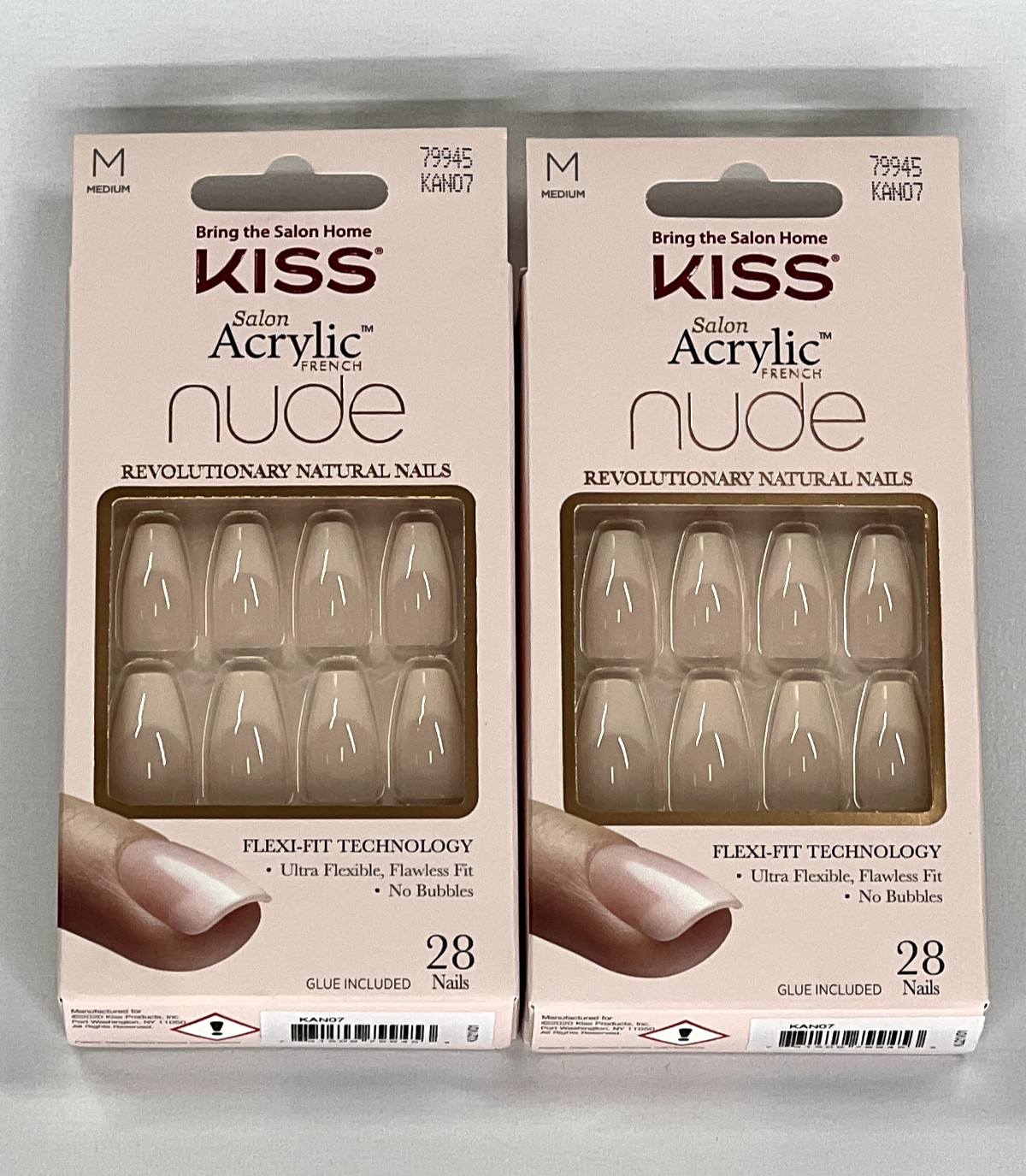 Pack of 2 – Kiss Salon Acrylic French Nude | KAN07 | Medium – NEW