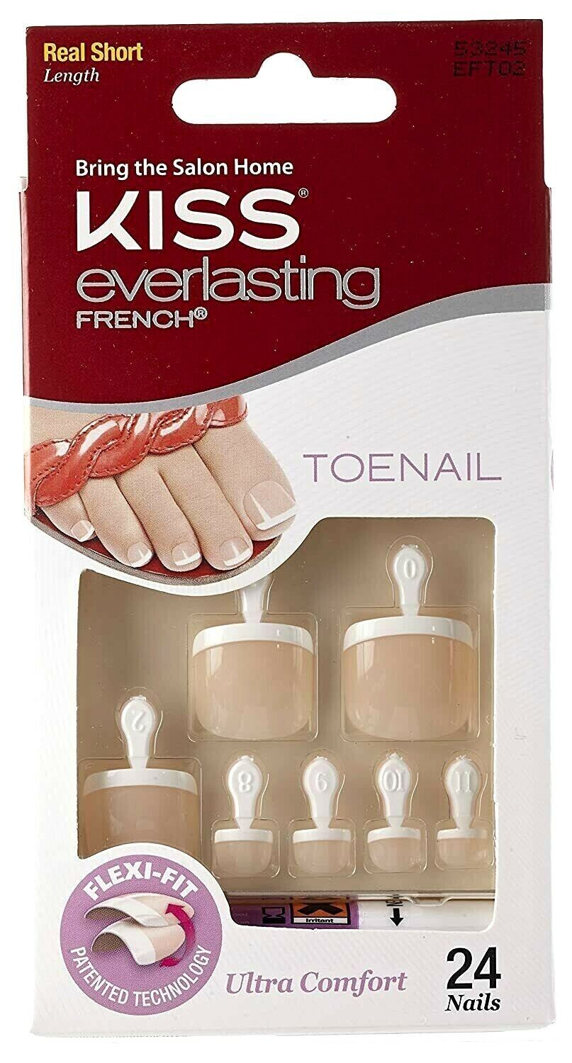 KISS Everlasting French False Nails, TOE, 24 Ct, Clear Pink-53245-EFT02—n39
