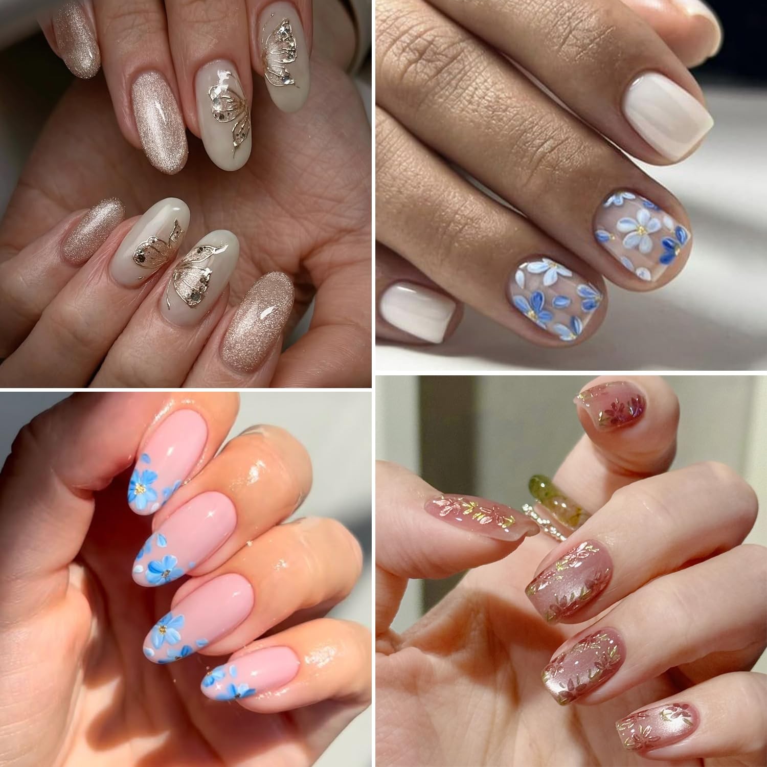 Spring Nail Art Stickers,Summer Flower Butterfly Nail Sticker Golden Edge Flo…