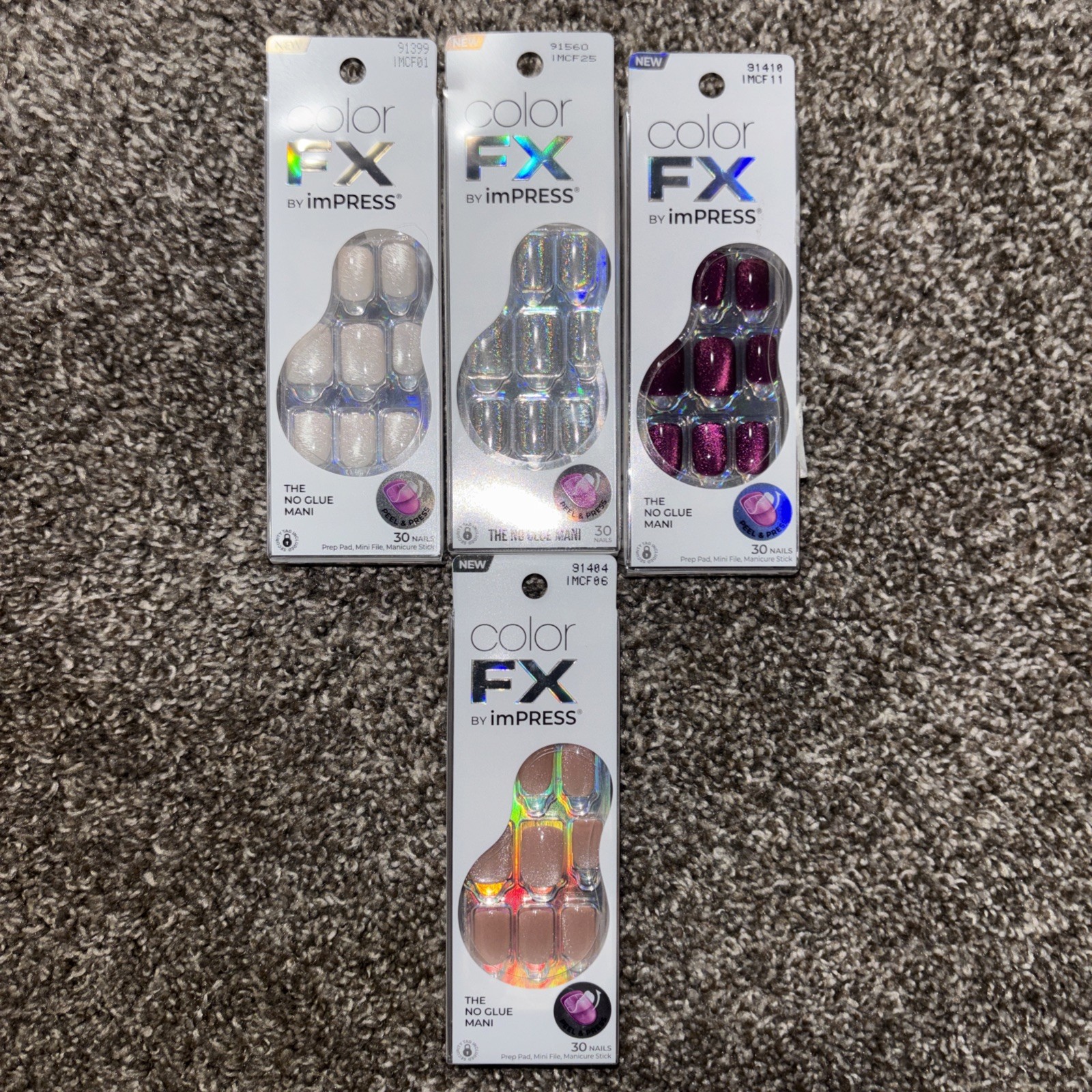 4pk Kiss Color FX By Impress Nails The No Glue Mani SET ~ 30 Nails EACH ~ NEW